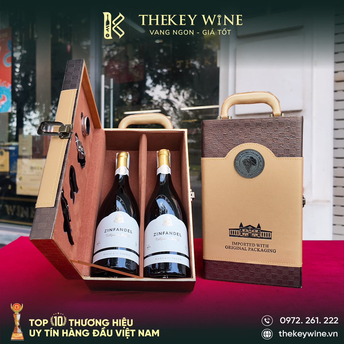Vang Ý Zinfandel Collezione di Famiglia với hộp da đôi sang trọng